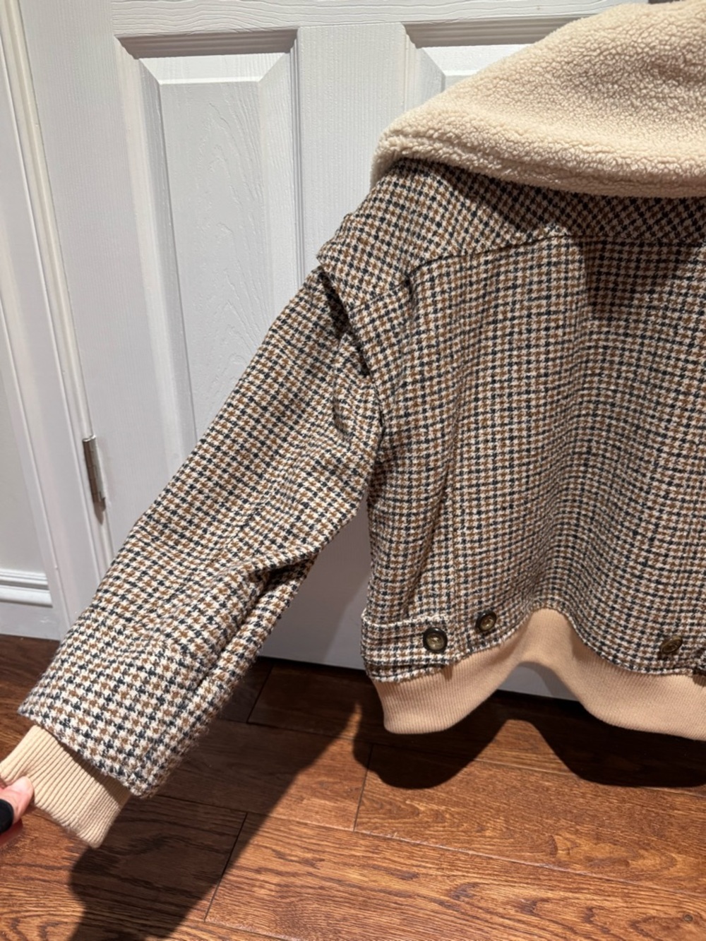 We The Free Brown & Cream Houndstooth Sherpa Bomber Jacket - Picture 7 of 7